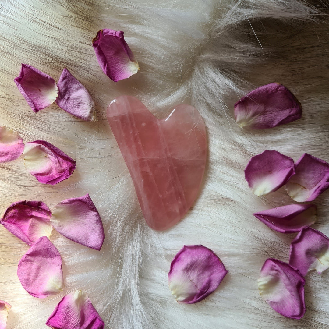 rose quartz gua sha - facial massage tool